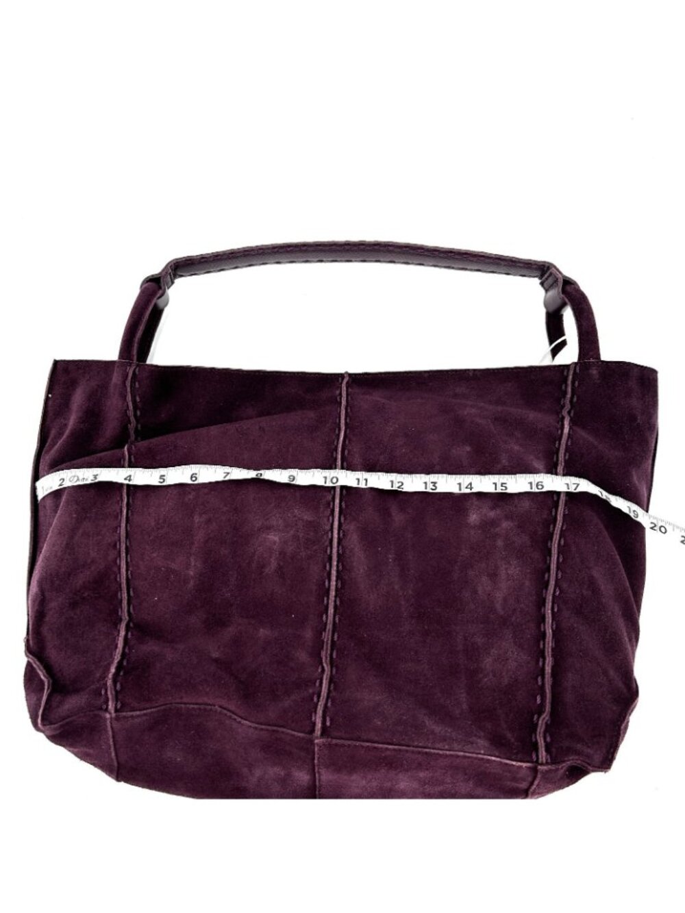 The Sak Los Feliz Tote Aubergine Suede Snap Shoulder Strap Silver Lined Slouchy - Picture 12 of 14